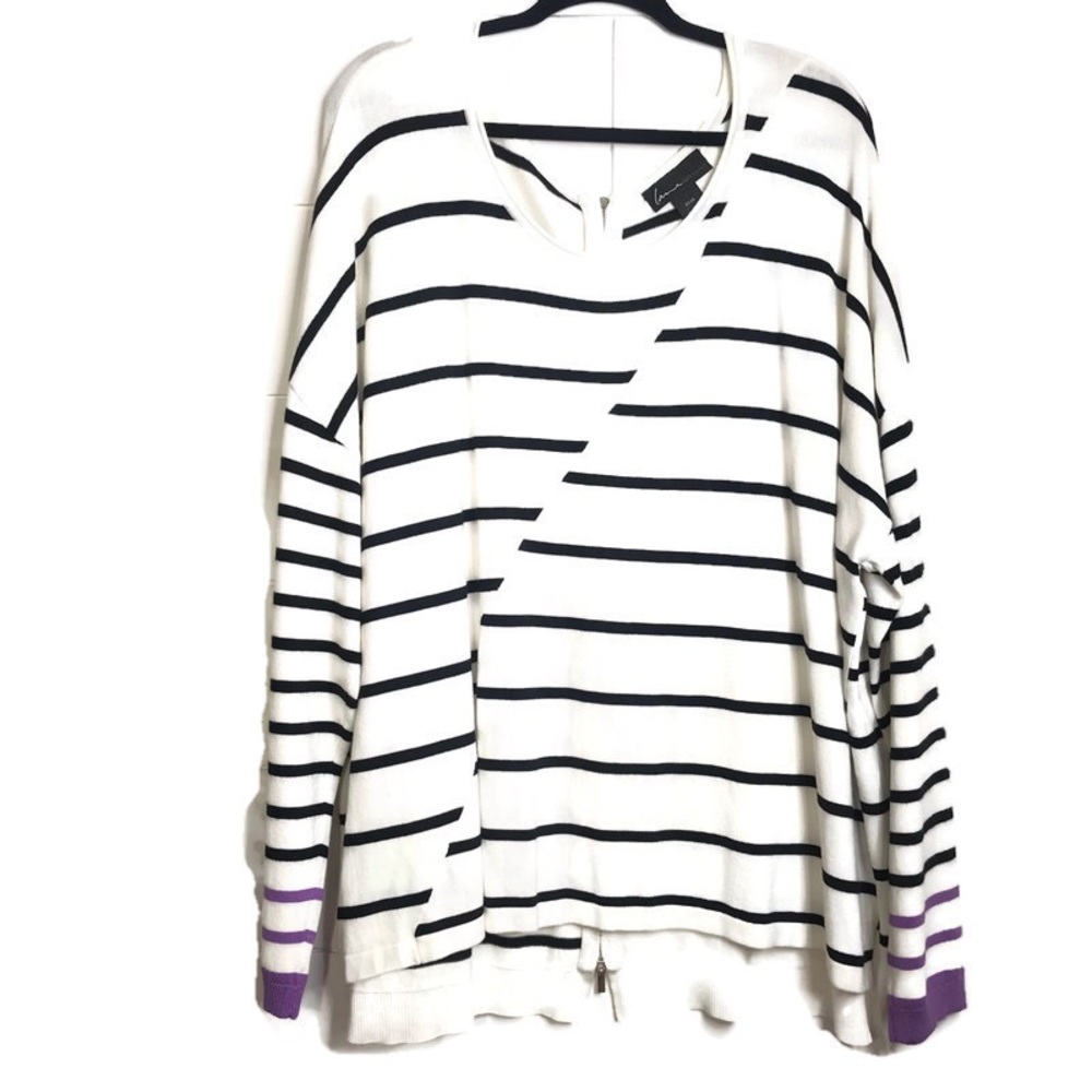 Lane Bryant Stripe Sweater Exposed Zip High Low